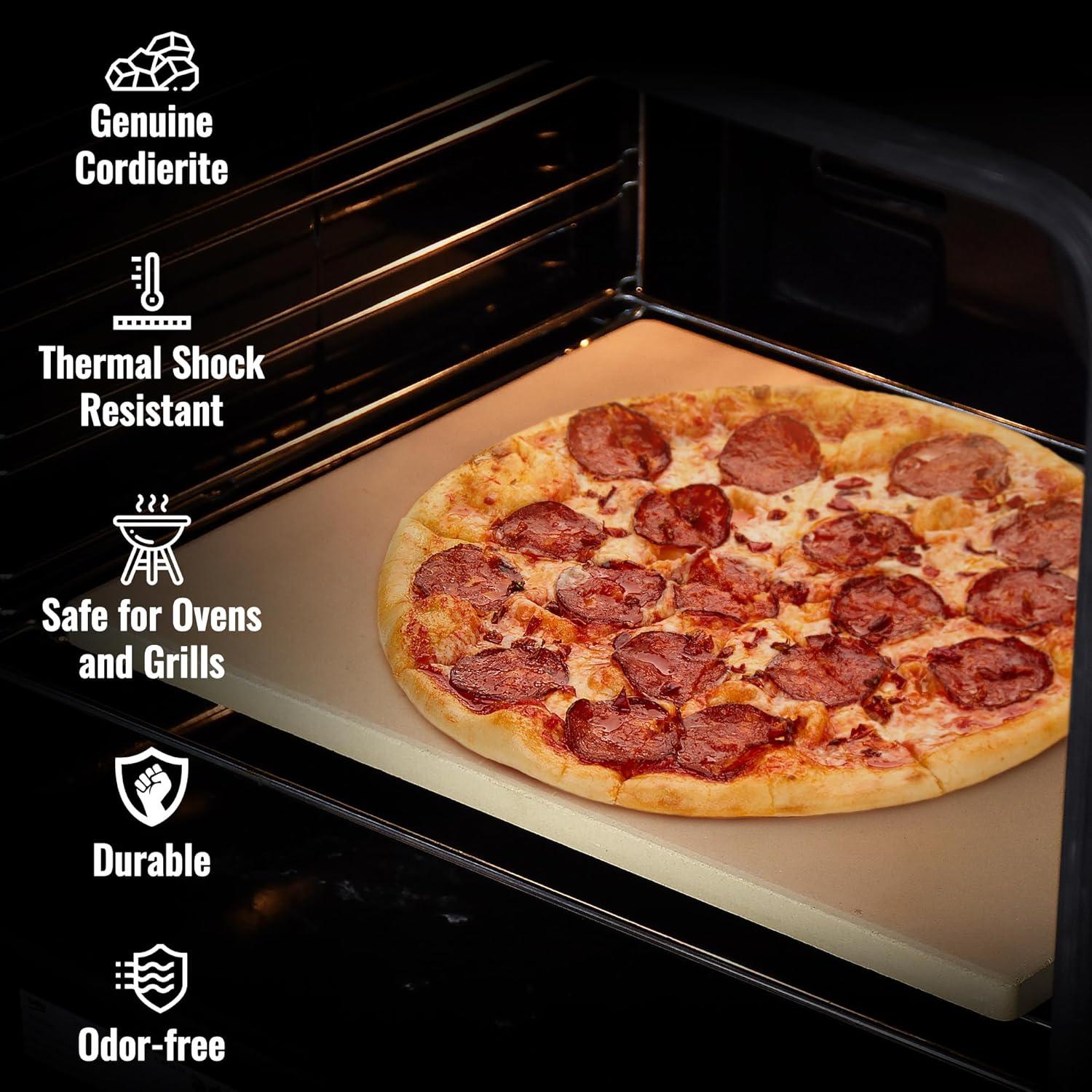 Zulay Kitchen 15x12 inch Large Pizza Stone for Oven - Thermal Shock Resistant Cordierite Rectangular Baking Stone