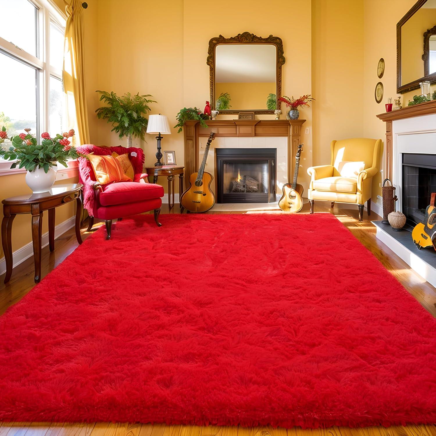Softlife Super Soft Rug For Living Room Fluffy Rugs For Dorm Room Cute Plush carpet For Bedroom,8' x 10',Red
