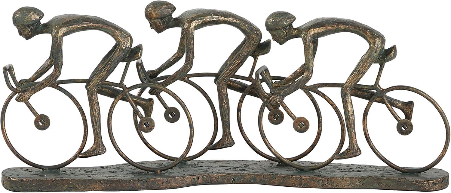 9" x 8" Bronze Polystone People Sculpture with Bike, by DecMode