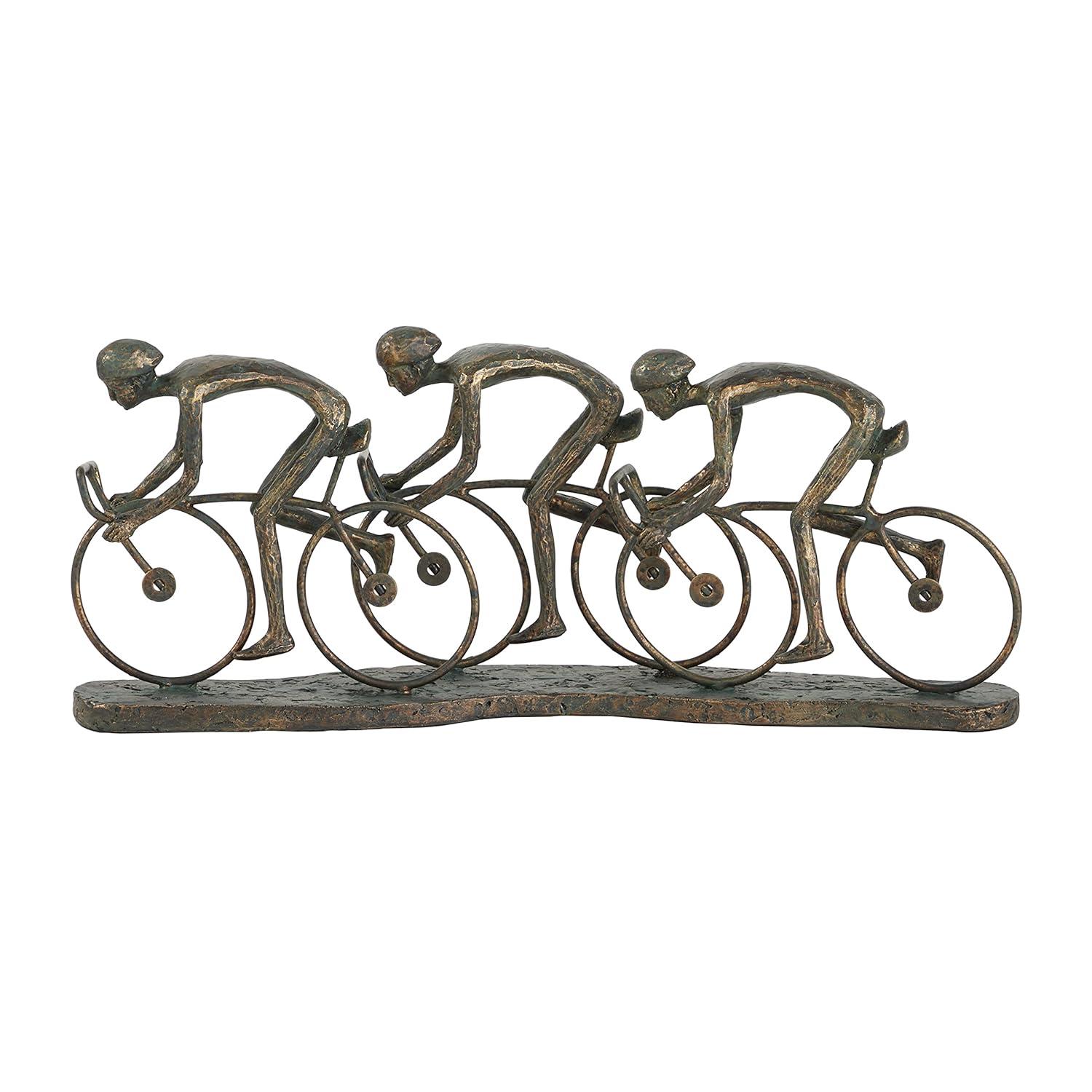 9" x 8" Bronze Polystone People Sculpture with Bike, by DecMode