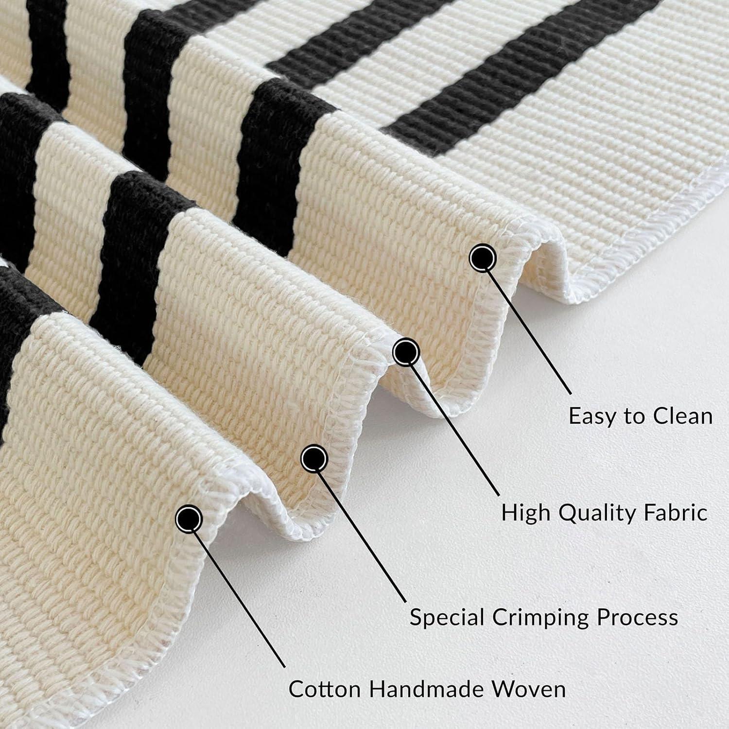 IOHOUZE Navy and White Striped Rug 2'x3' Front Door Rugs, Small Washable Area Rug for Front Porch, Spring Summer Doormats Outdoor Indoor, Cotton Rugs for Entryway Porch Entrance
