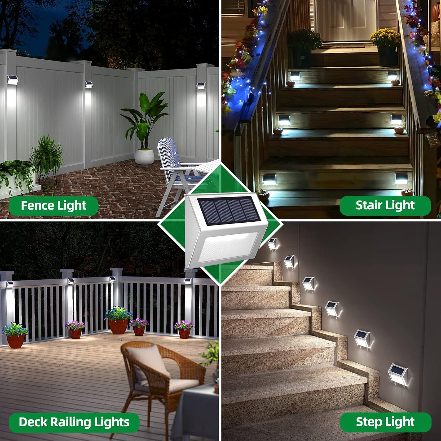 Cool White Stainless Steel Solar LED Outdoor Step Lights, 12-Pack