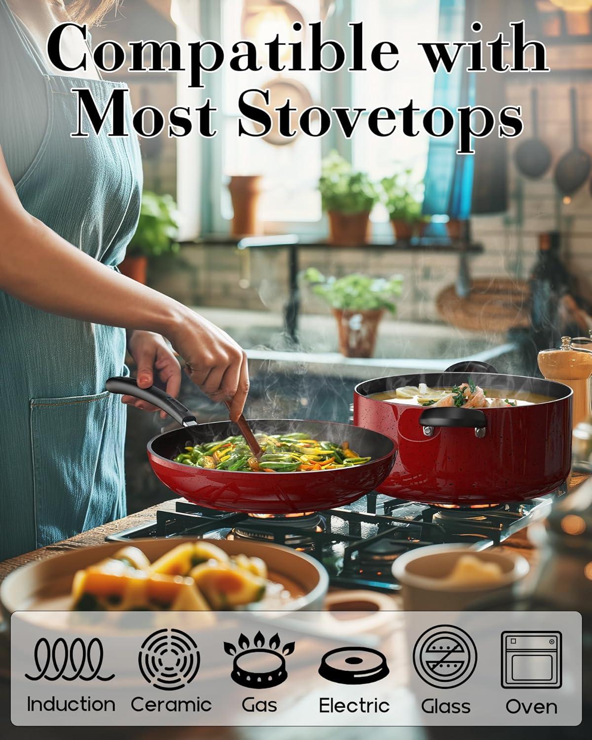 Cook N Home Cook N Home Non-Stick Aluminum Pots and Pans Kitchen Cookware Set 12 Piece