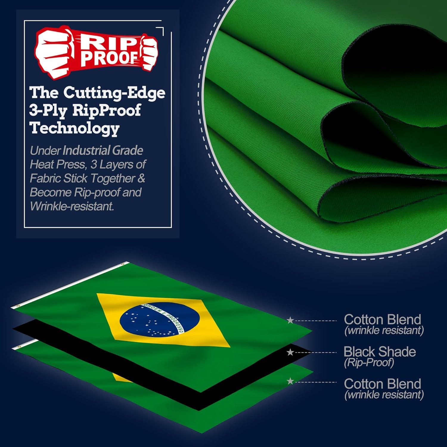 Anley Rip-Proof Double Sided 3-Ply Brazil Flag 3x5 Foot - Brazilian National Flags