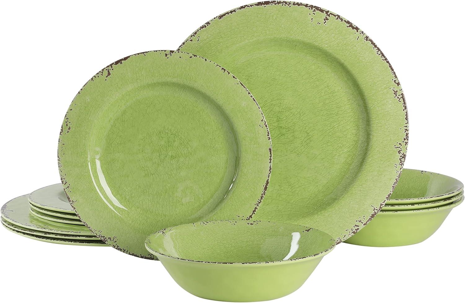 Laurie Gates By Gibson Mauna 12 Piece Green Melamine Dinnerware Set