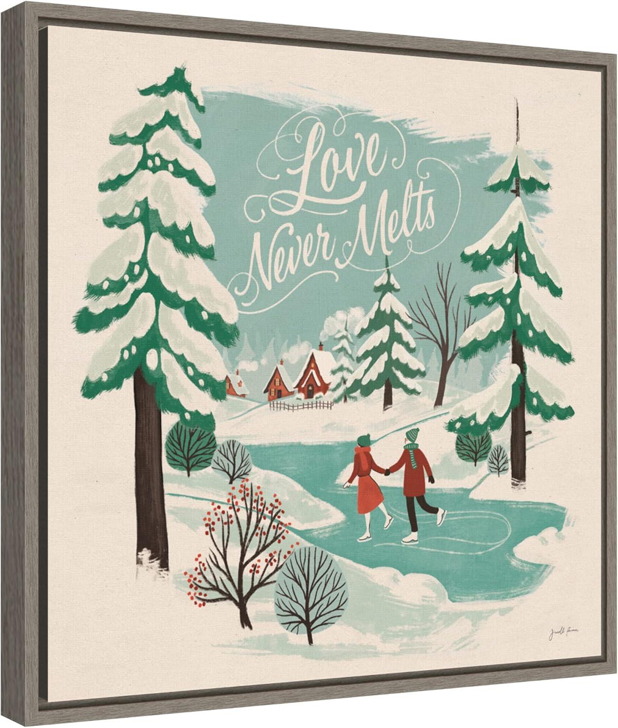 Love Never Melts Christmas Canvas Framed Wall Art