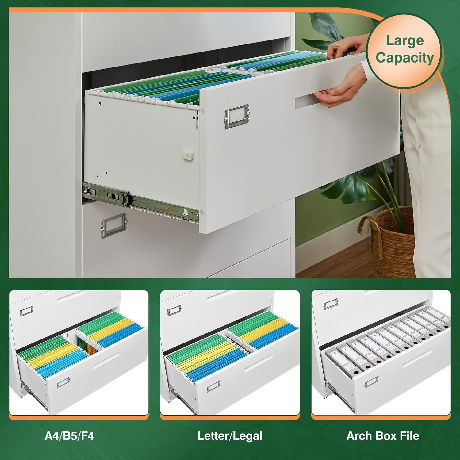 Lateral File Cabinet 3 Drawer,Metal Storage File Cabinet with Lock,Steel Lateral File Cabinet for Legal/Letter A4 Size,Wide File Cabinet for Office Home,Assembly Required