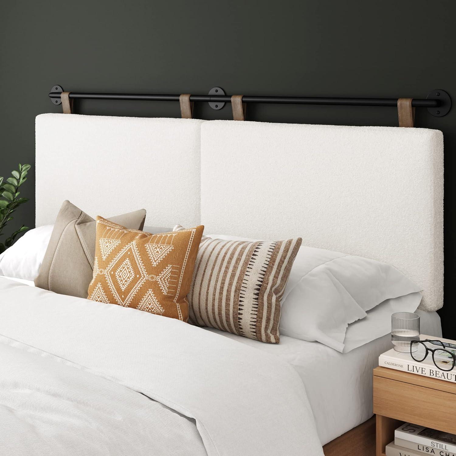 Nathan James King Upholstered Wall Mount Headboard Boucle: Elegant Dorm Room Accessory, Easy to Clean