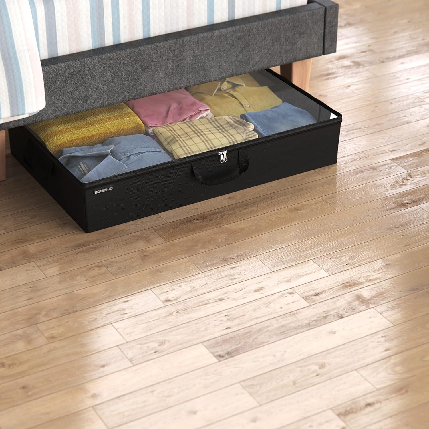 Charcoal Black Fabric Underbed Storage Organizer with Clear Window