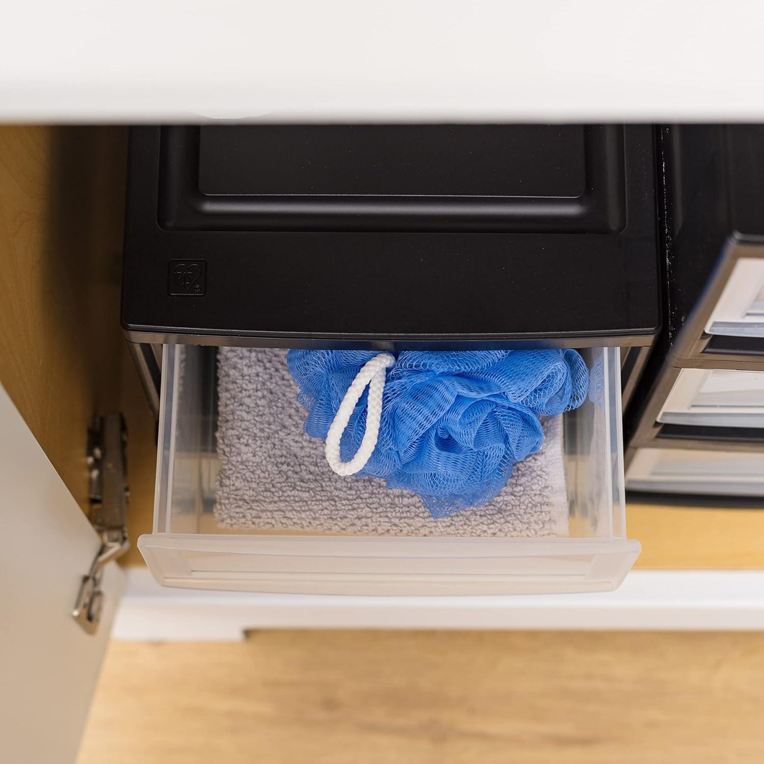 IRIS USA 6 Qt. Stackable Storage Drawer,8 Pack, Plastic Drawer Organizer with Clear Doors for Pantry, Black