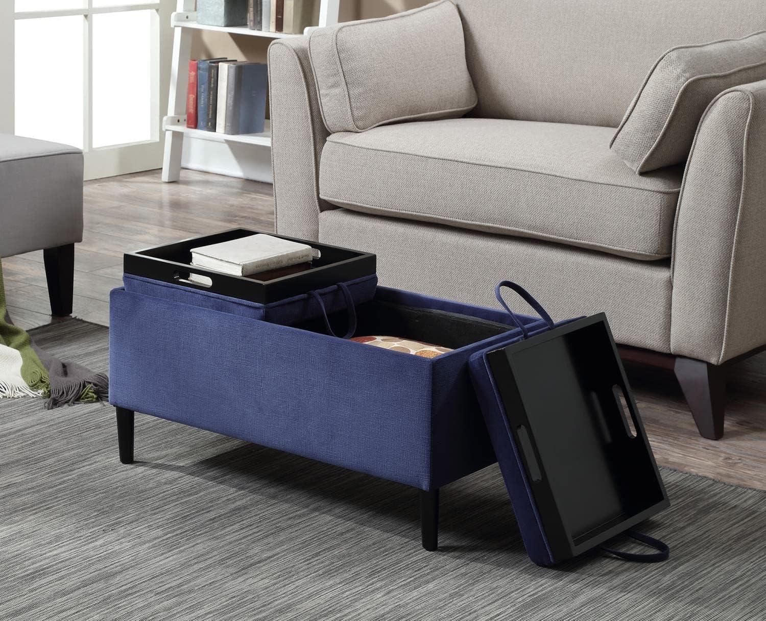 Convenience Concepts Designs4Comfort Magnolia Storage Ottoman with Reversible Trays, Dark Blue Corduroy