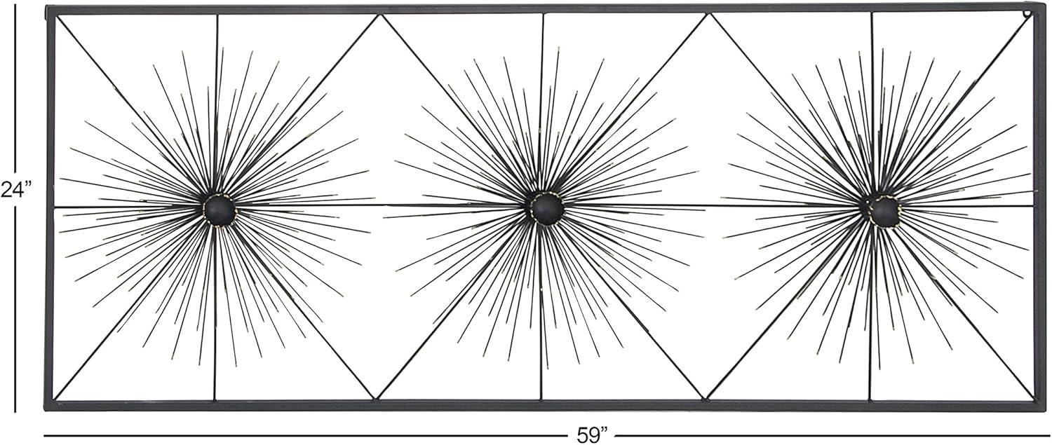 DecMode Black Metal Sea Urchin Starburst Wall Decor with Black Frame