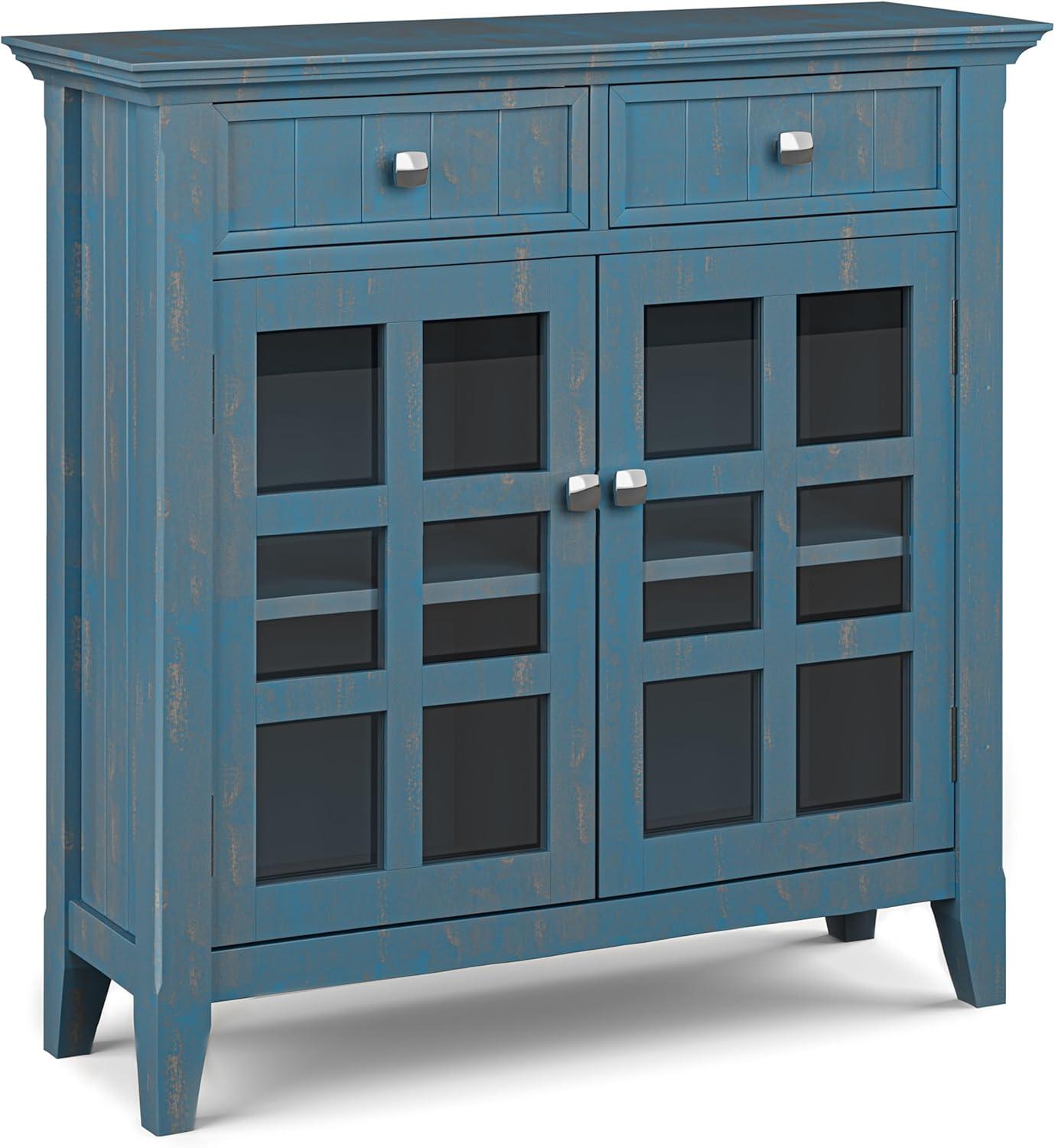 Distressed Coastal Blue Solid Wood Entryway Cabinet with Adjustable Shelves