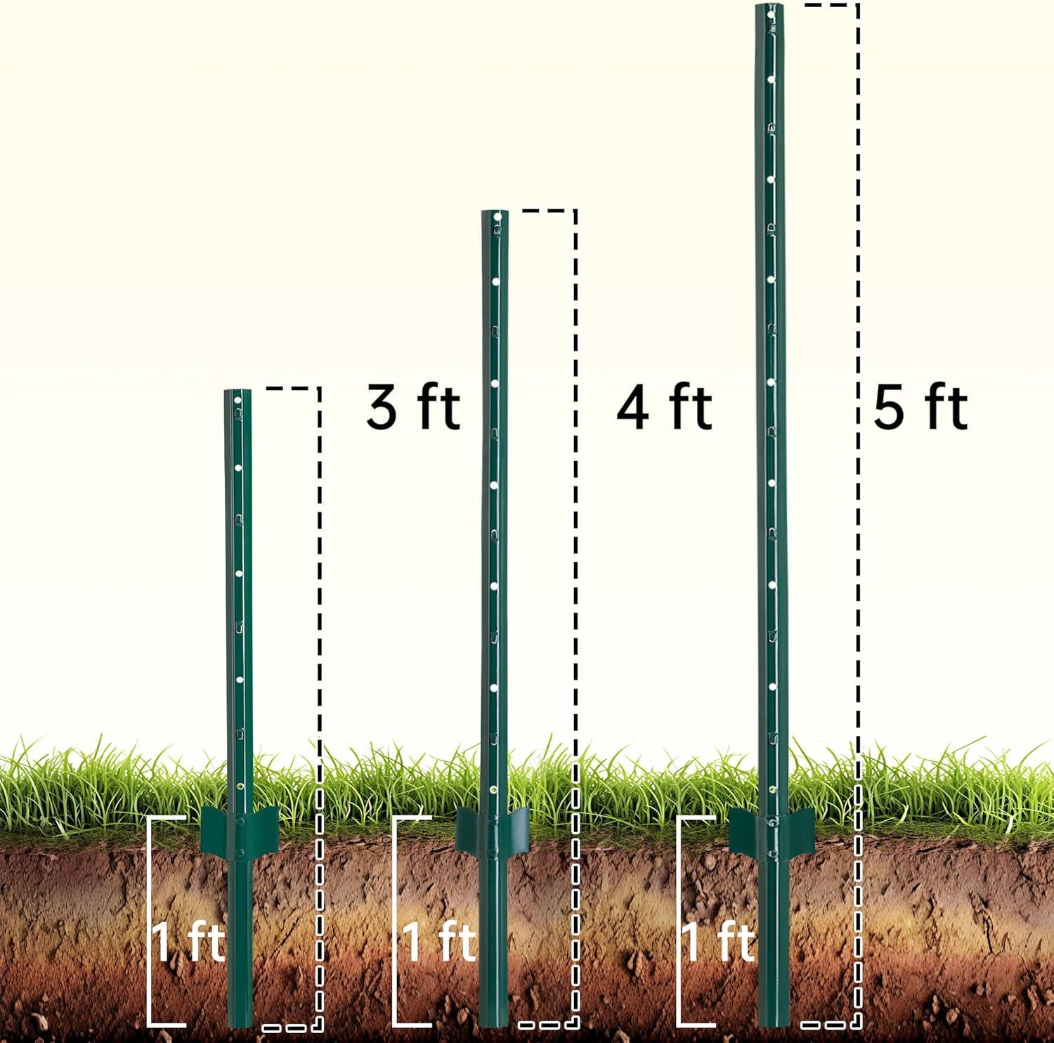 Green 3-Foot Powder Coated Steel Garden Fence Posts, 10-Pack