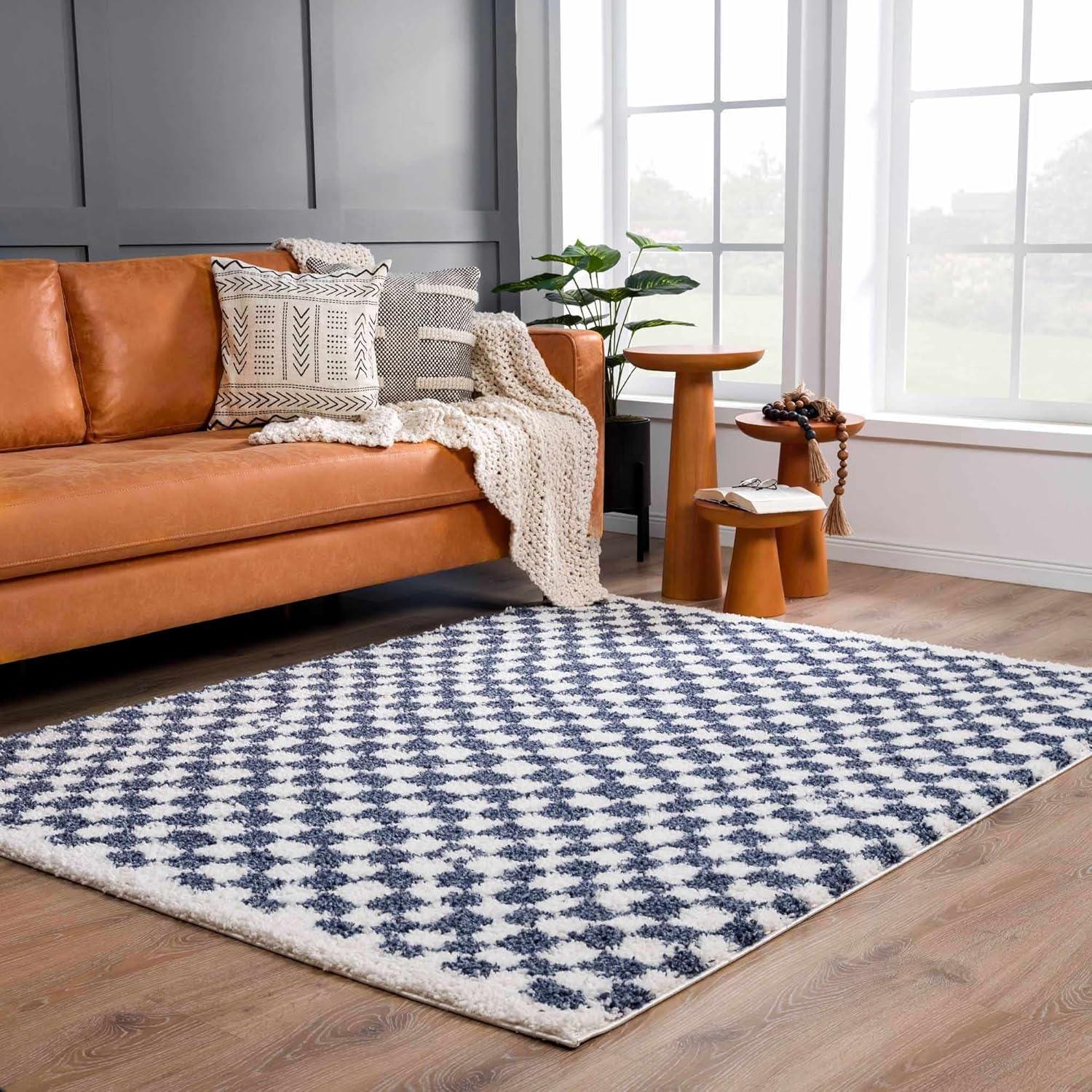 Hauteloom Kieu Black & White Checkered Shag Rug