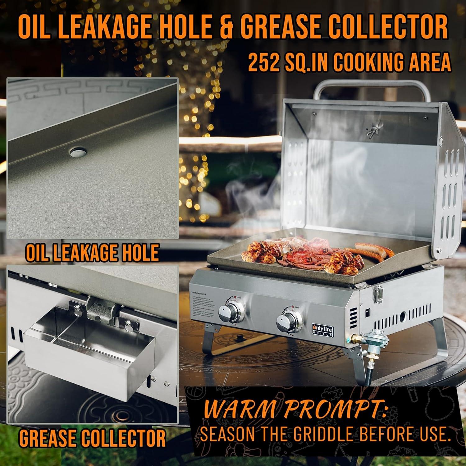 Onlyfire 2-Burner Stainless Steel Propane Gas Griddle with Lid