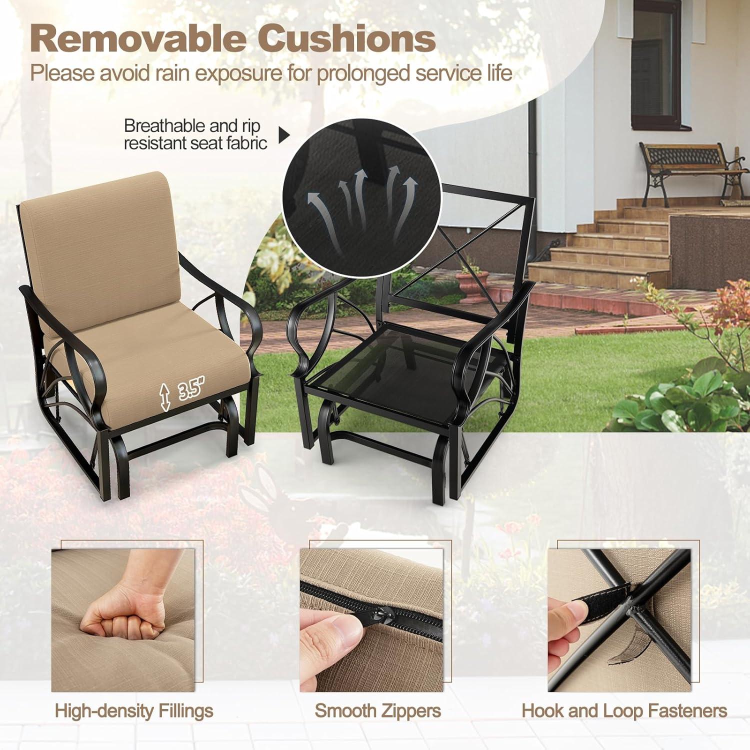Tangkula Patio Glider Chair Outdoor Metal Glider w/ Seat & Back Cushions Backyard Poolside
