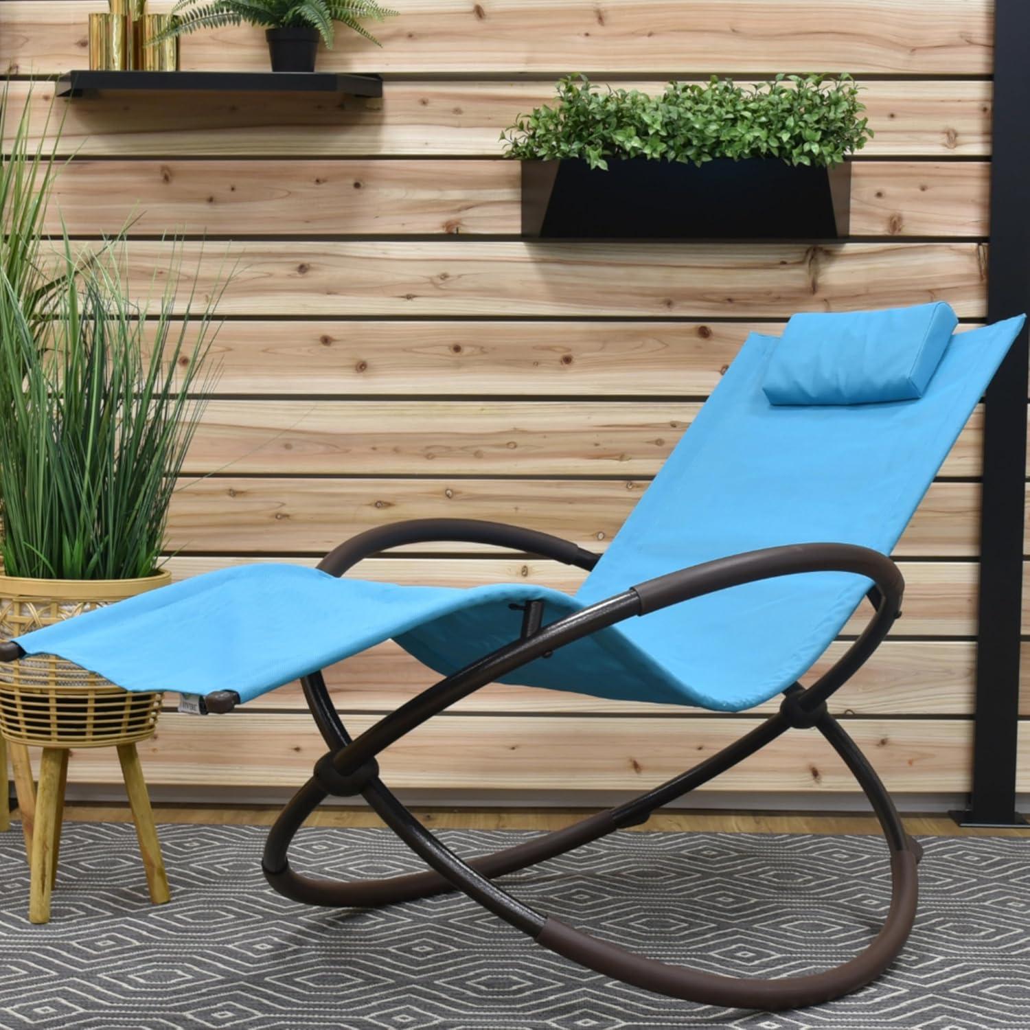 The Hamptons Collection 60” Blue Outdoor Aluminum Orbital Lounge Chair with a Pillow