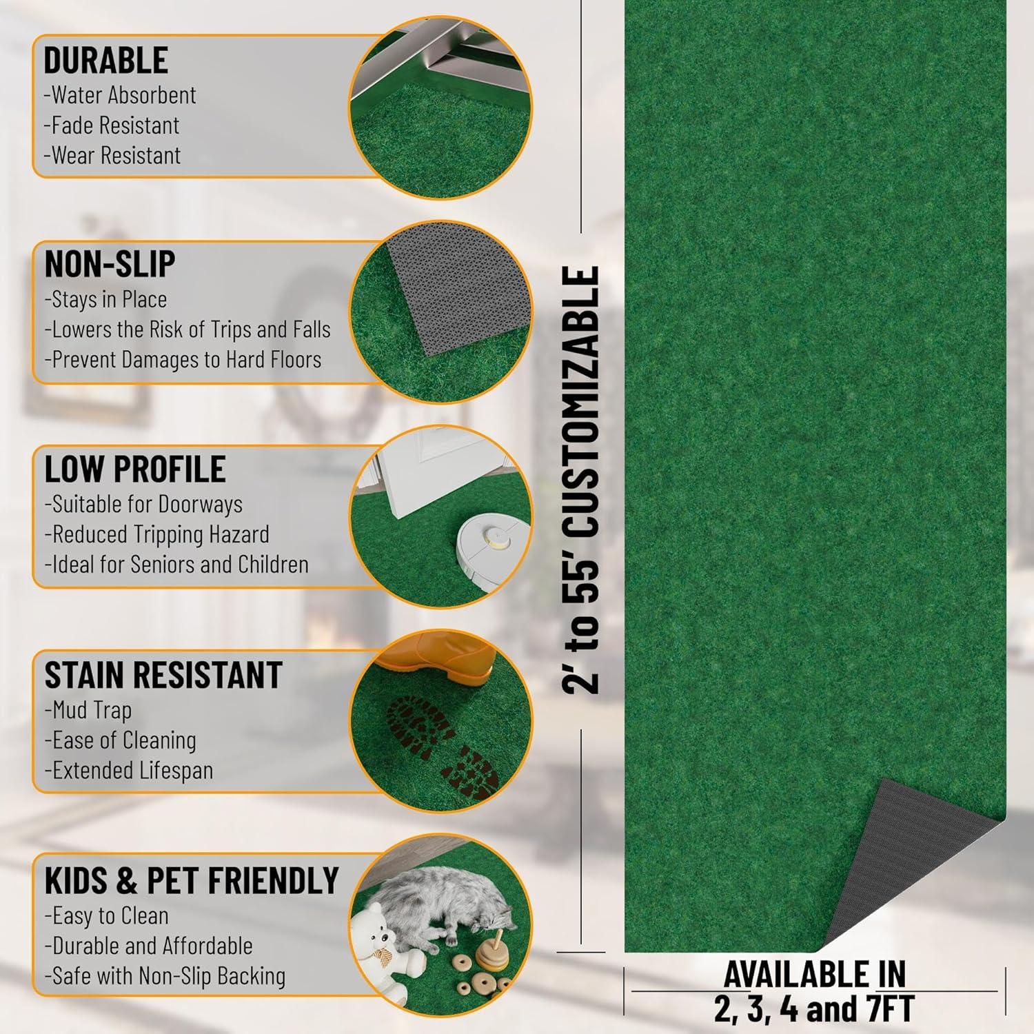 Green Polyester Non-Slip Indoor/Outdoor Runner Rug 3x6