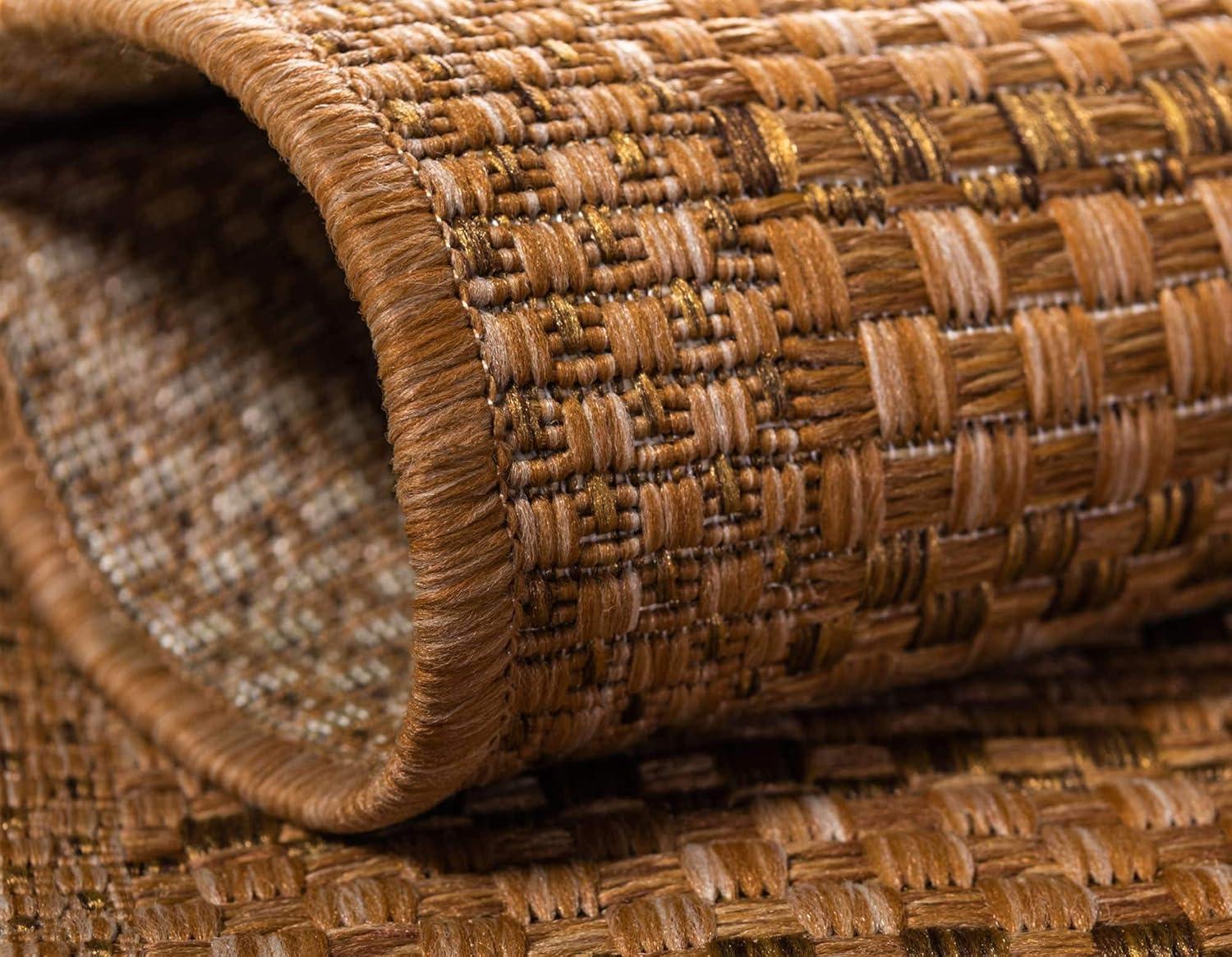 Unique Loom Outdoor Border Collection Area Rug - Checkered (2' 2" x 3' 1" Rectangle Light Brown)