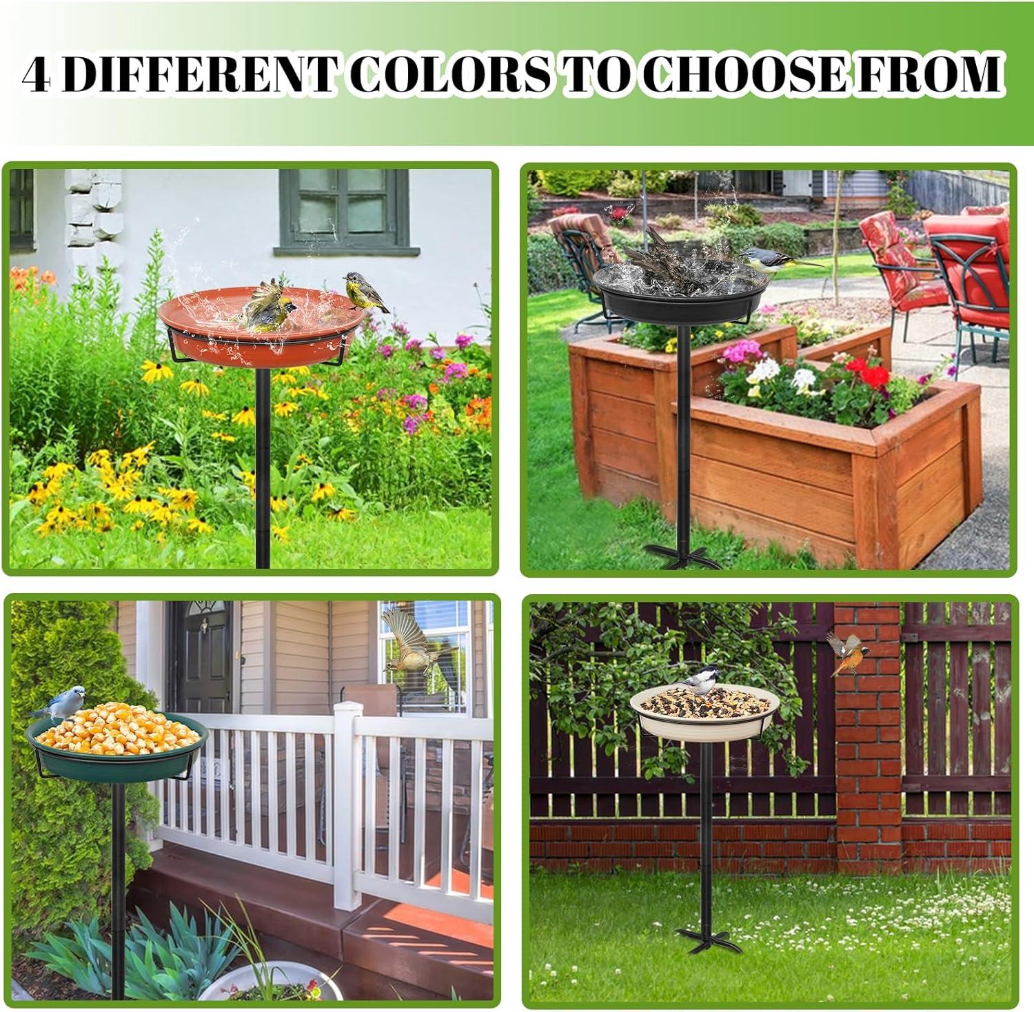 Freestanding Birdbaths Bowl Outdoor, Free Standing Garden Bird Bath Bird Feeder Bowl with Metal Stake, Detachable Decoration Spa Birdfeeder for Garden Patio Yard Lawn, 4 Spiky Feet (Brown)