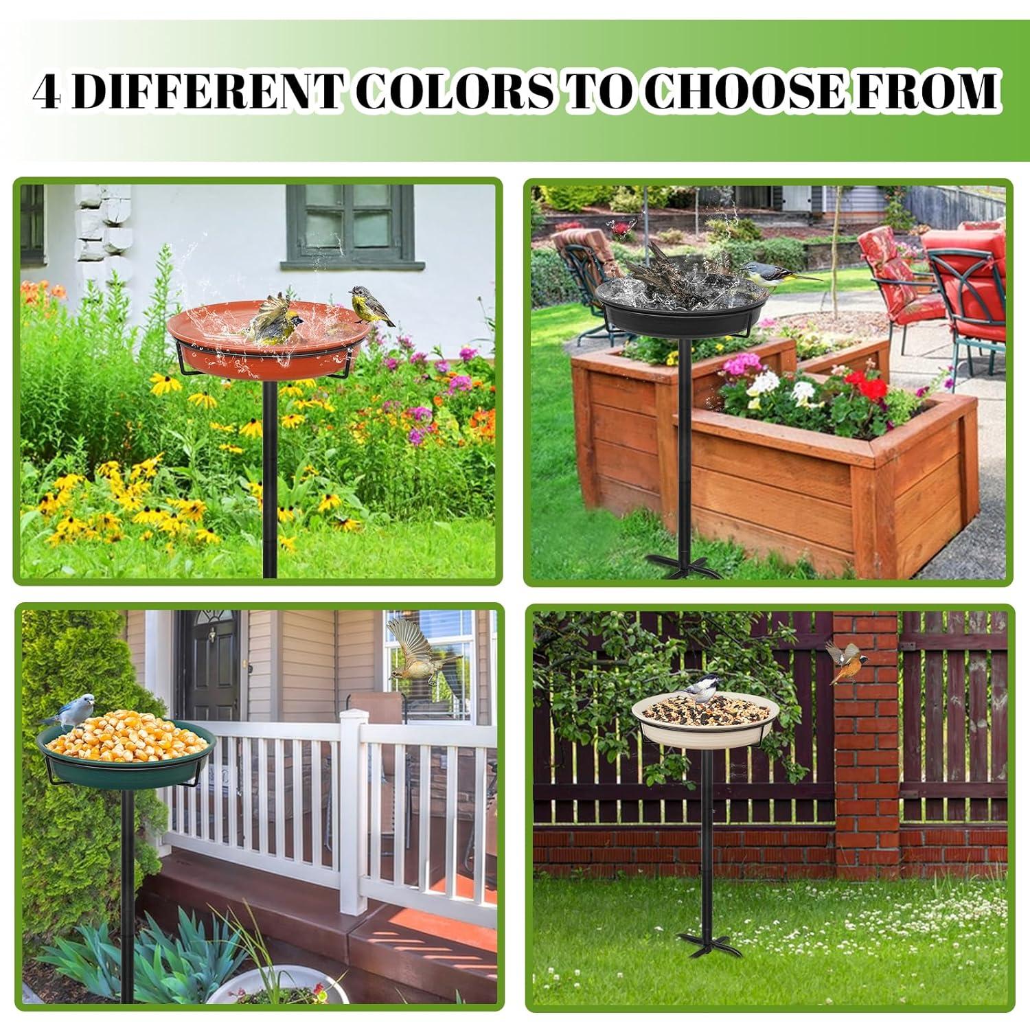 Freestanding Birdbaths Bowl Outdoor, Free Standing Garden Bird Bath Bird Feeder Bowl with Metal Stake, Detachable Decoration Spa Birdfeeder for Garden Patio Yard Lawn, 4 Spiky Feet (Brown)