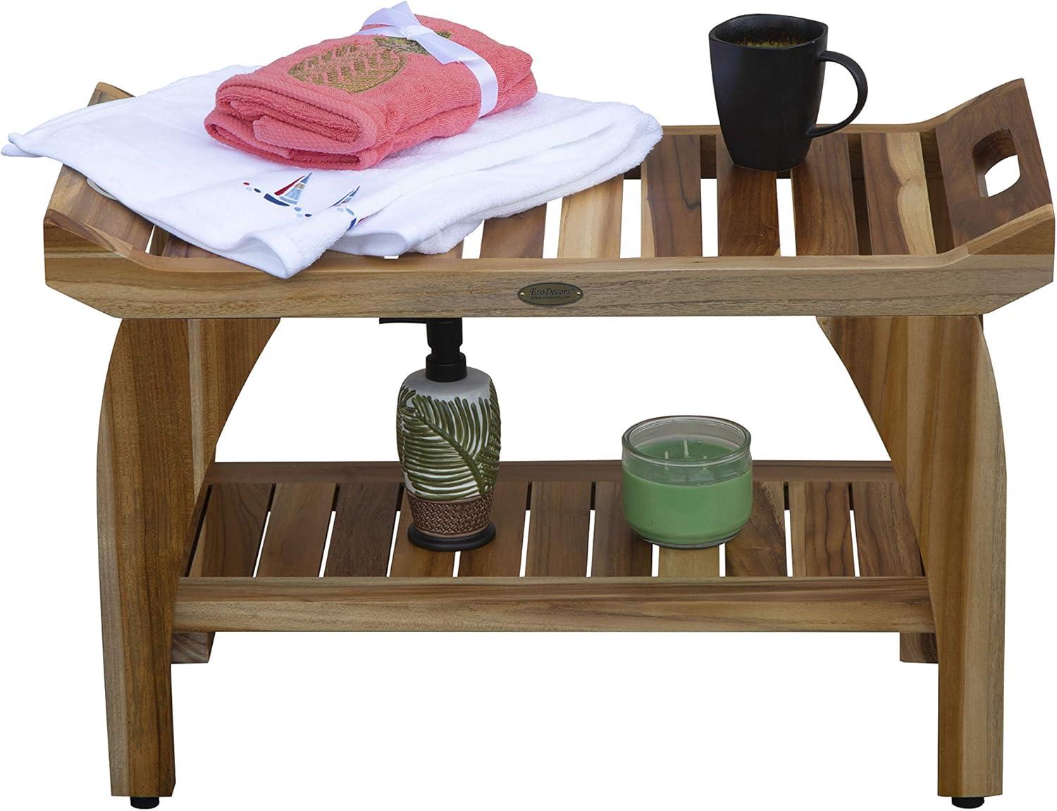 30" Tranquility ED942 Wide Teak Shower Bench with Handles - EcoDecors