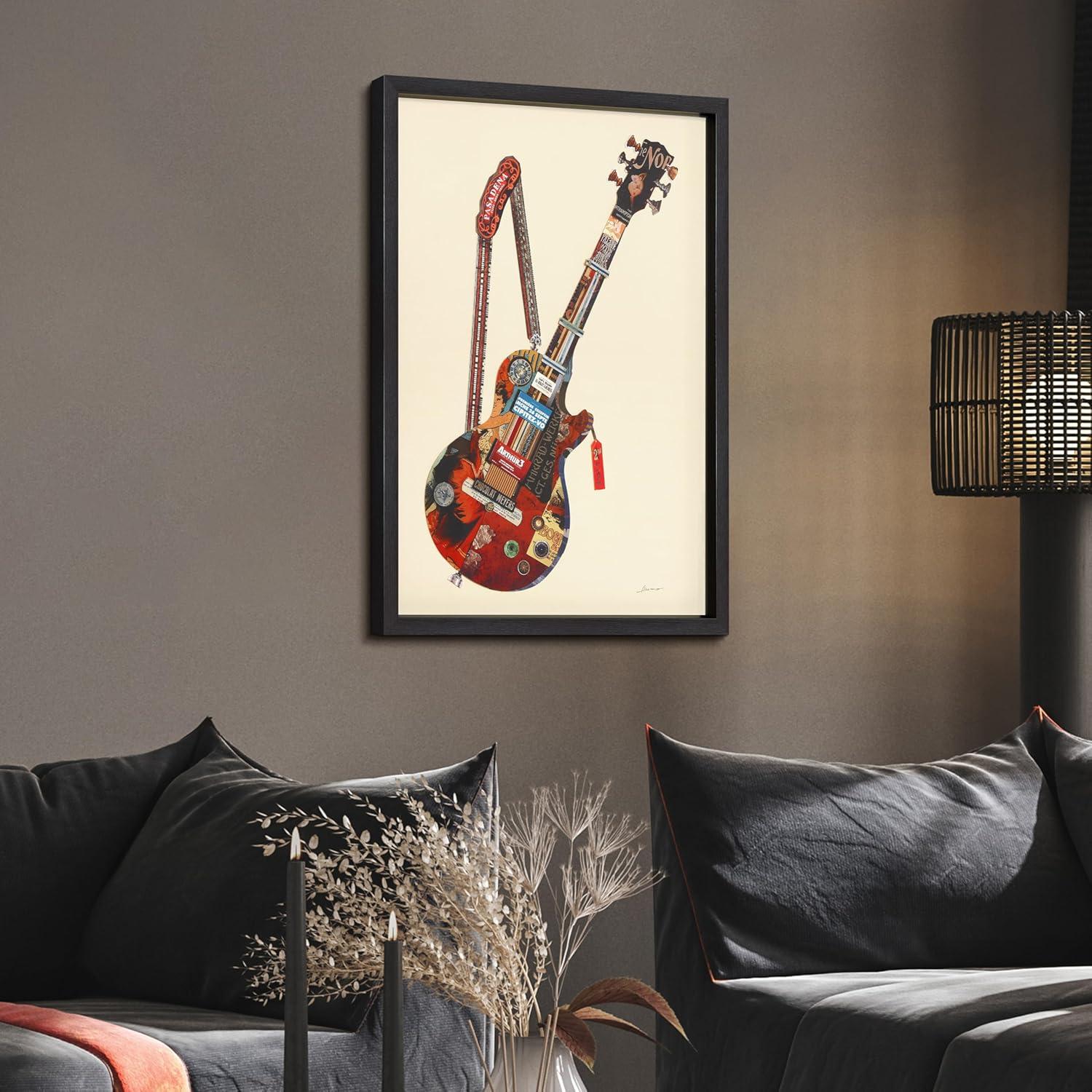 Empire Art Direct Electric Guitar Dimensional Collage Framed Graphic Art Under Glass Wall Art, 25" x 33" x 1.4", Ready to Hang