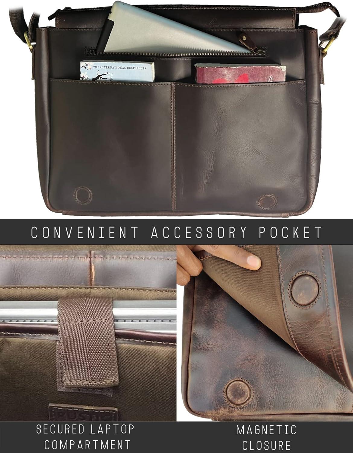 Leather Laptop Bag for Men 16" Messenger Shoulder Computer Satchel Business Office Crossbody Work Bag by Rustic Town, Mulberry