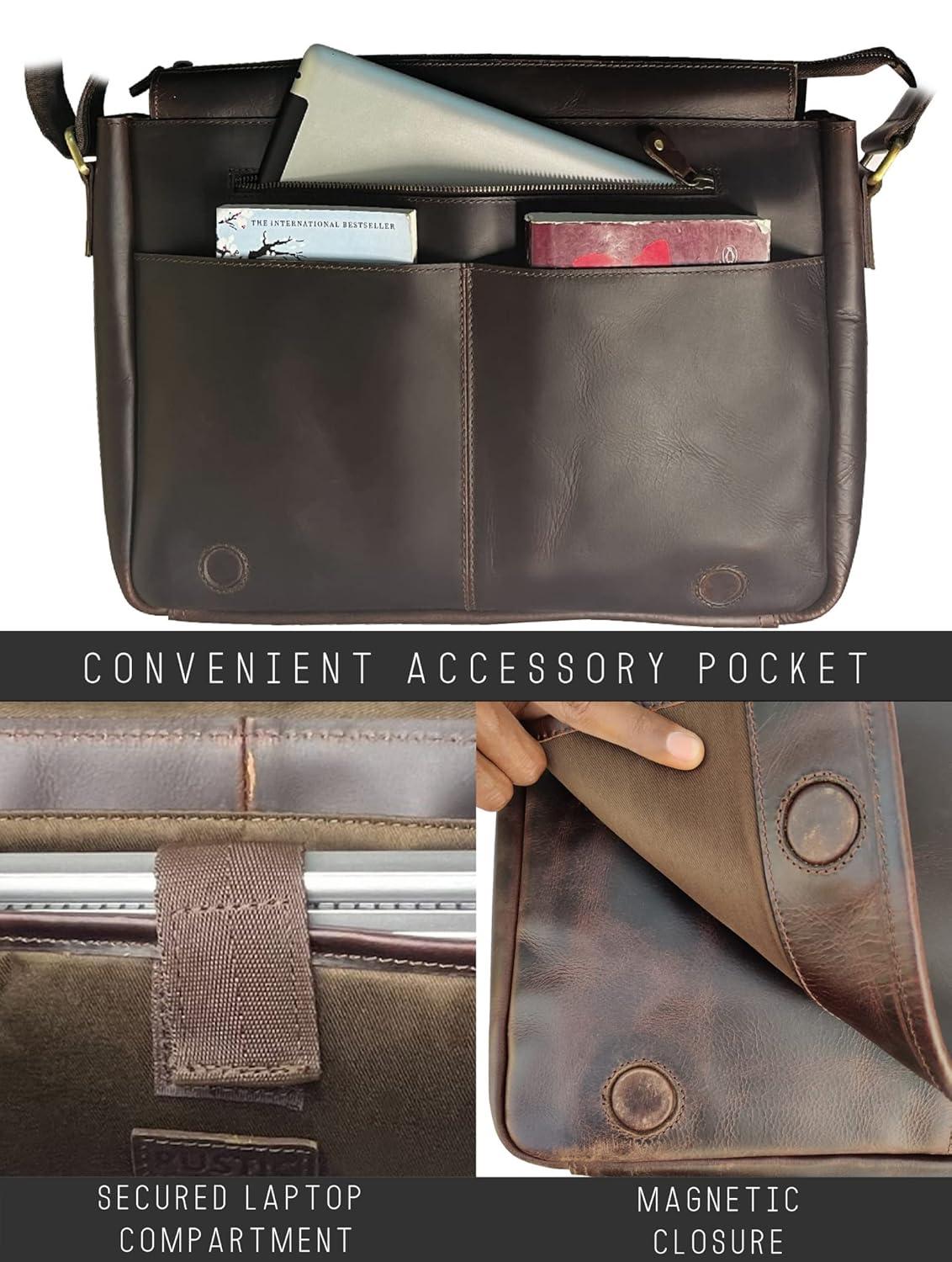 Leather Laptop Bag for Men 16" Messenger Shoulder Computer Satchel Business Office Crossbody Work Bag by Rustic Town, Mulberry