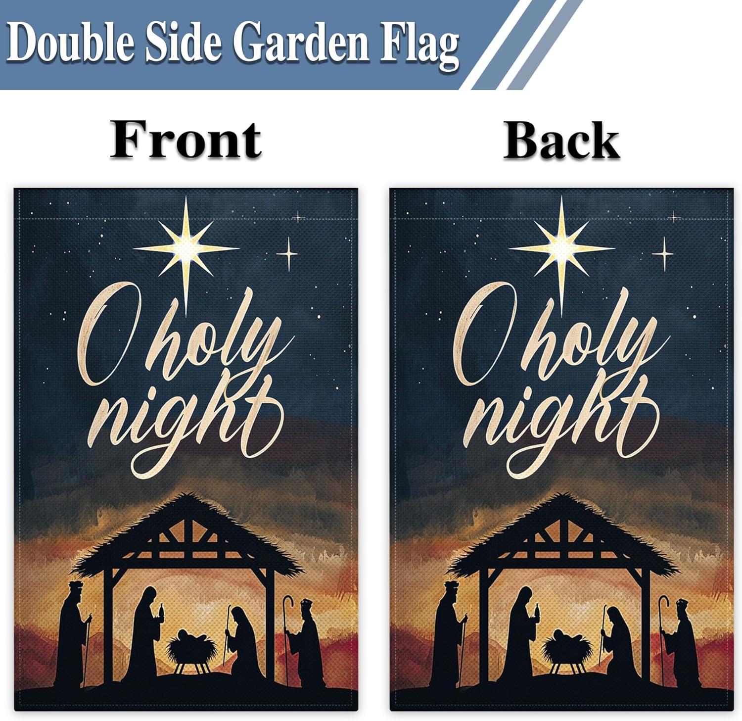 Christian Christmas Nativity Scene O Holy Night Garden Flags 12"x18" Double Sided Banner Decoration For Home Yard Lawn