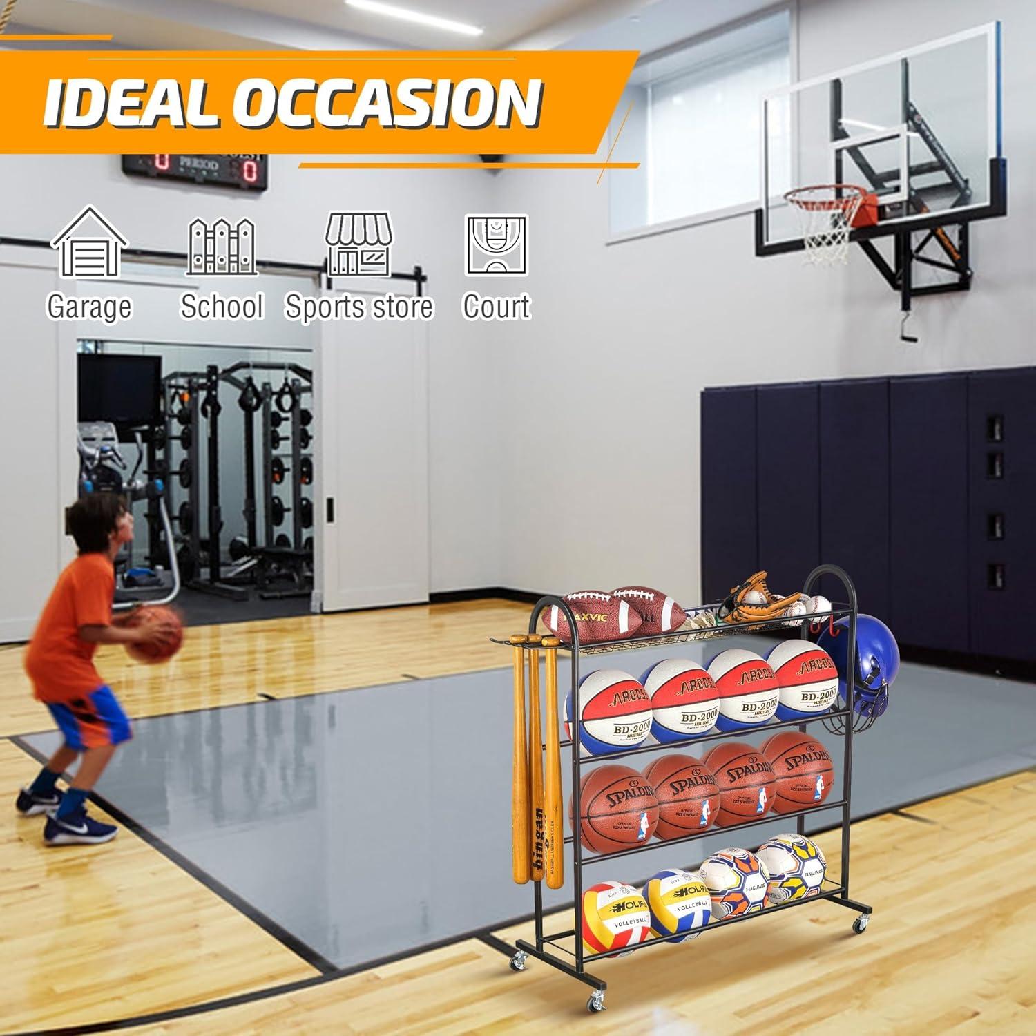 4-Layer Sports Equipment Storage Rack With Baseball Bat Holder, 3 Hooks, And Portable Design For Garage, Home, Gym, School