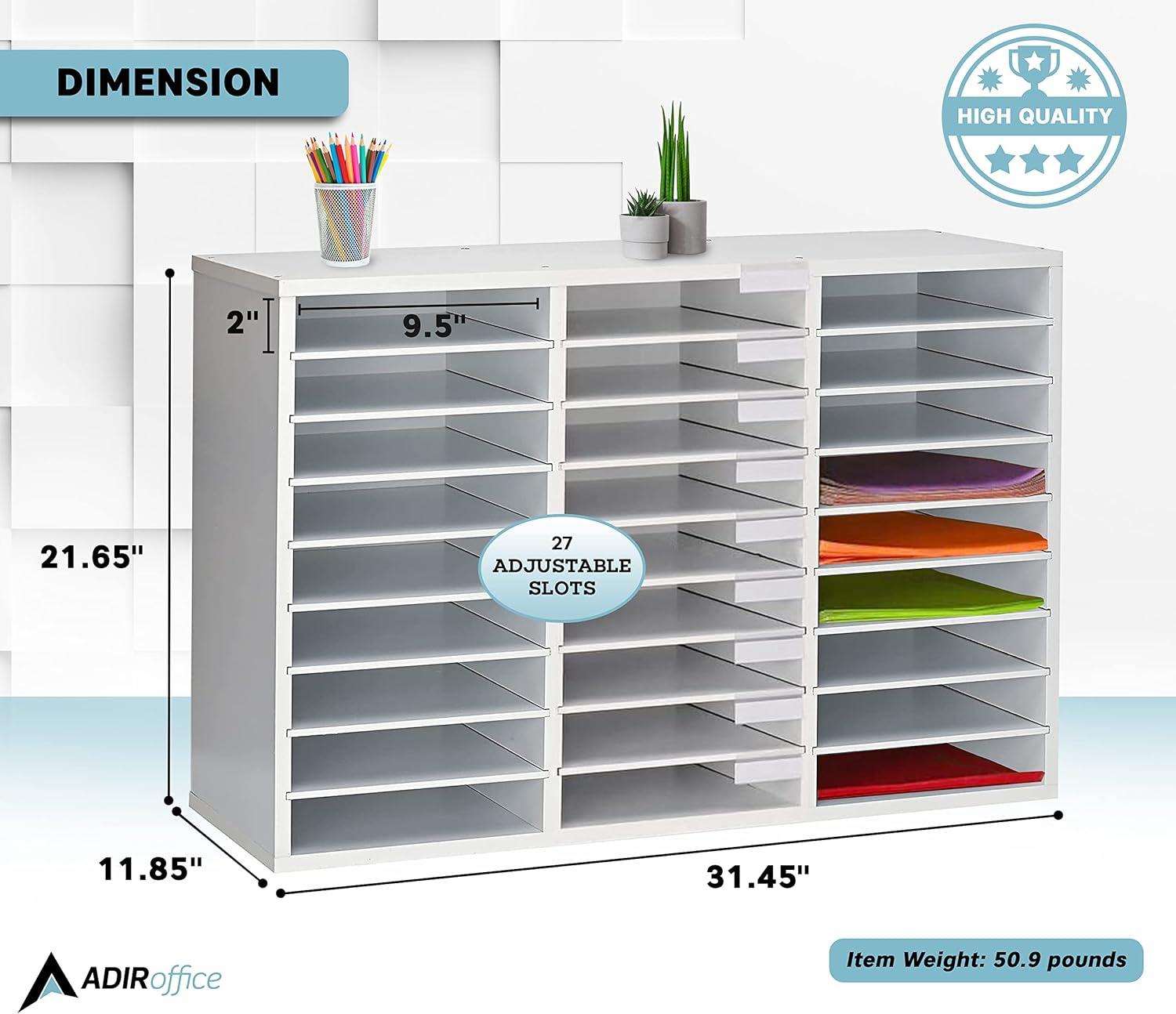 White MDF 27-Slot Adjustable Literature Organizer