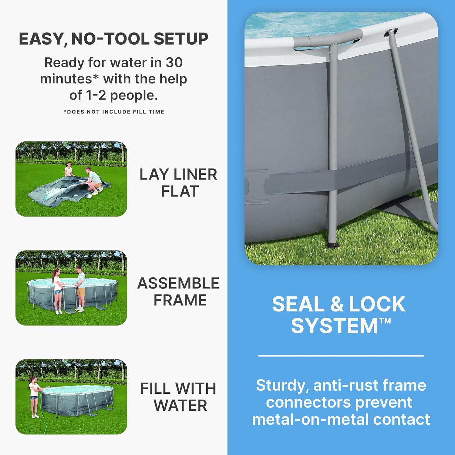 Bestway Power Steel 14' x 8'2" x 39.5" Oval Above Ground Pool Set | Includes 530gal Filter Pump, Ladder, ChemConnect Dispener