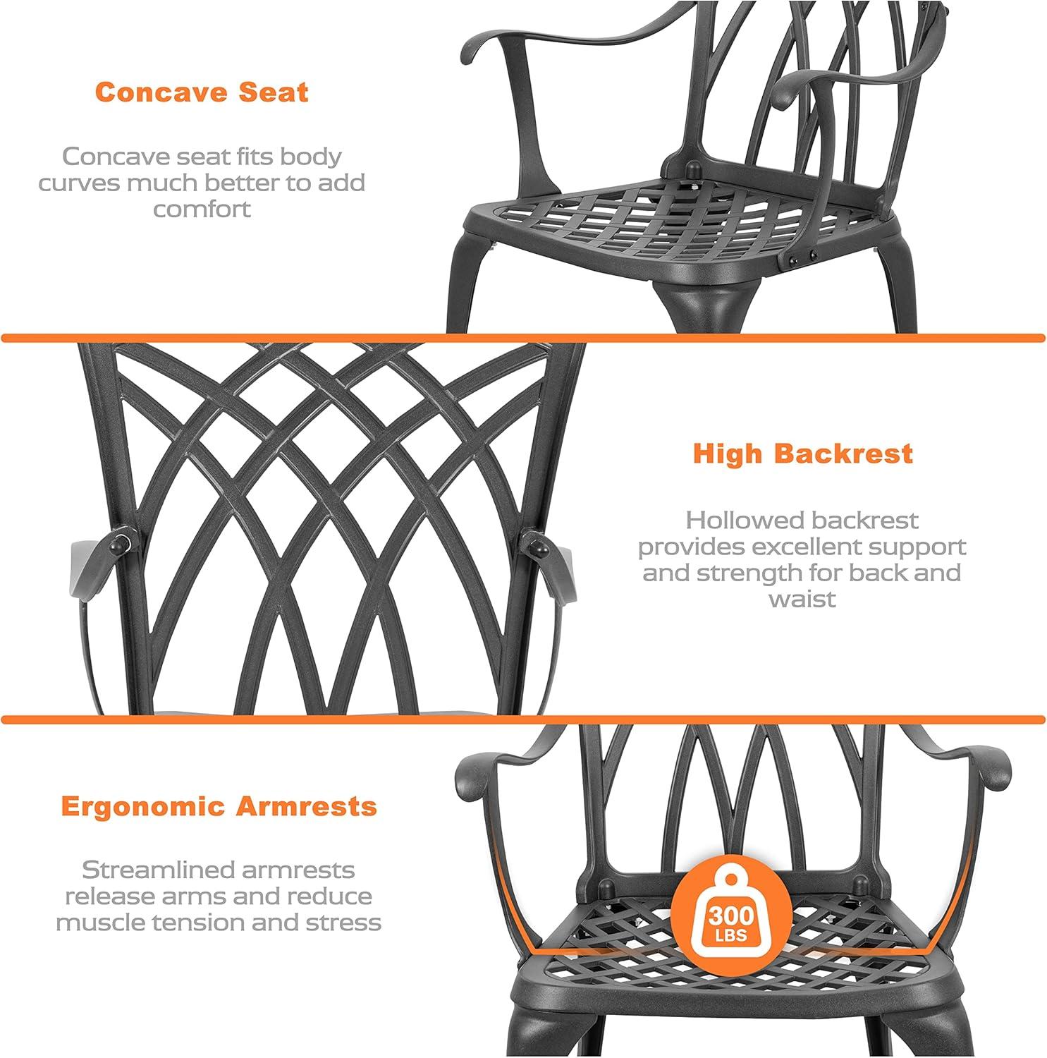 Black Aluminum 3-Piece Bistro Set with Round Table