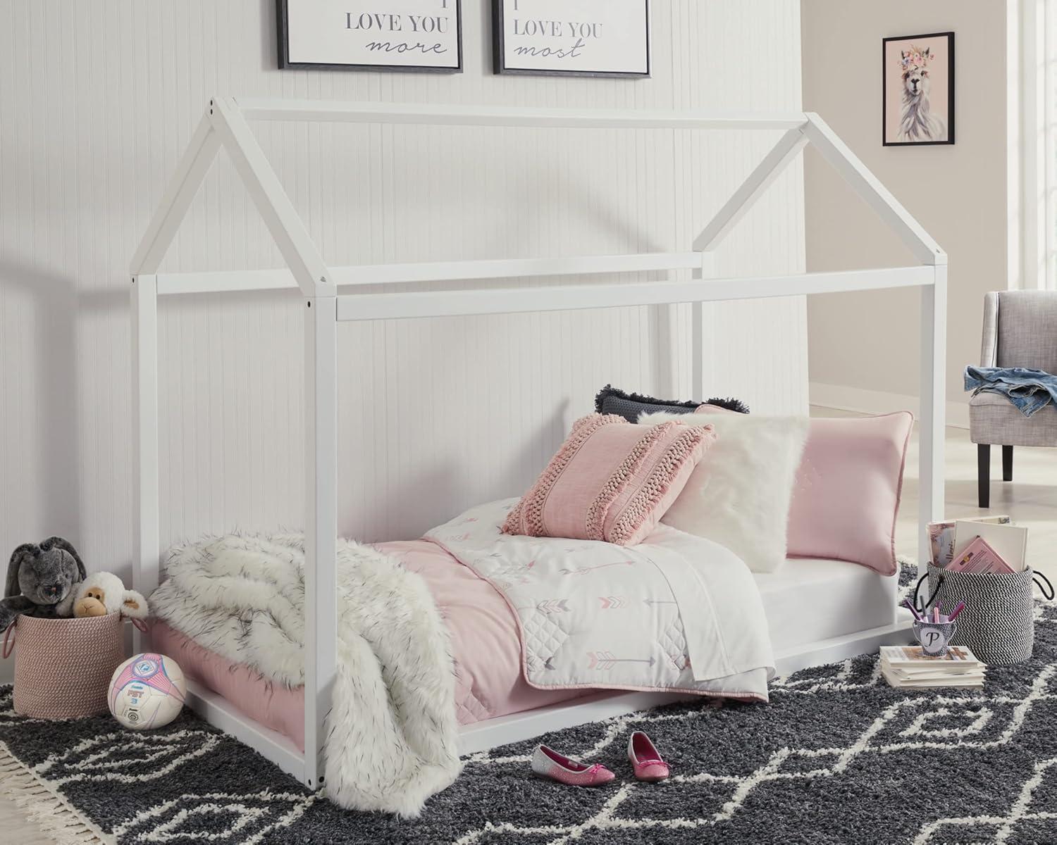 White Twin Wood Frame House Bunk Bed