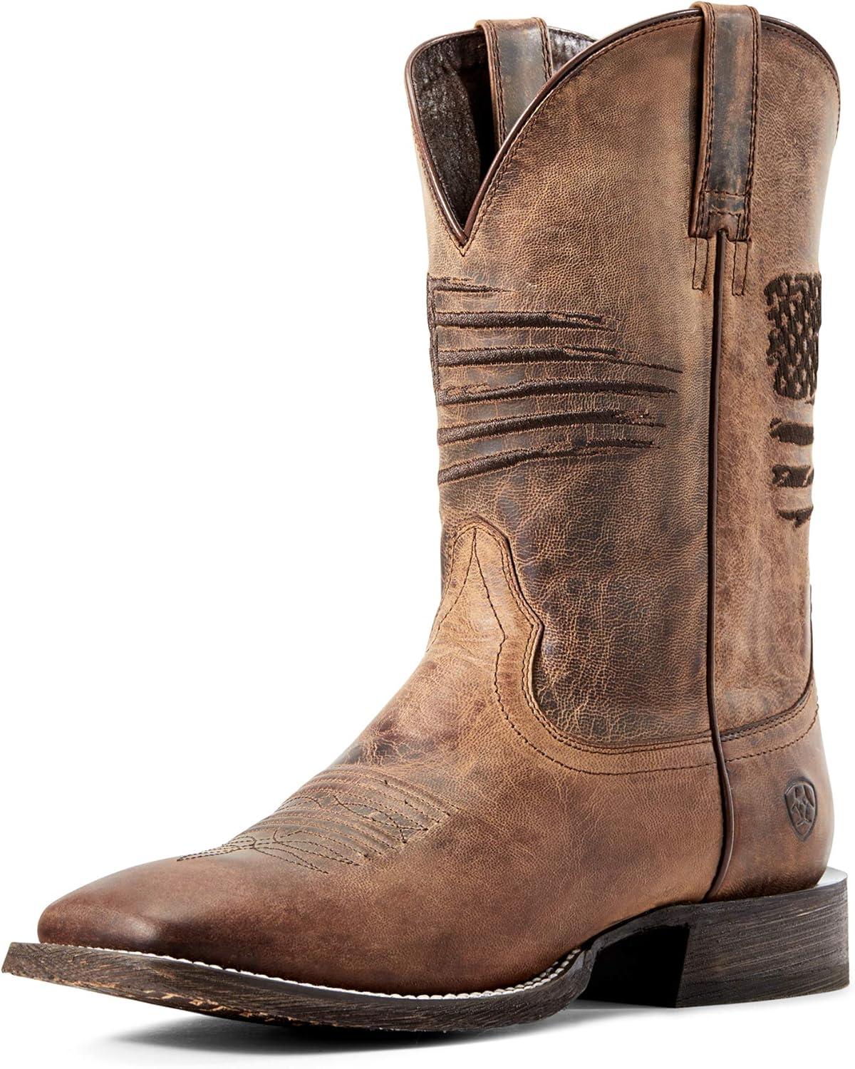 Weathered Tan Genuine Leather Mid-Calf Western Boot