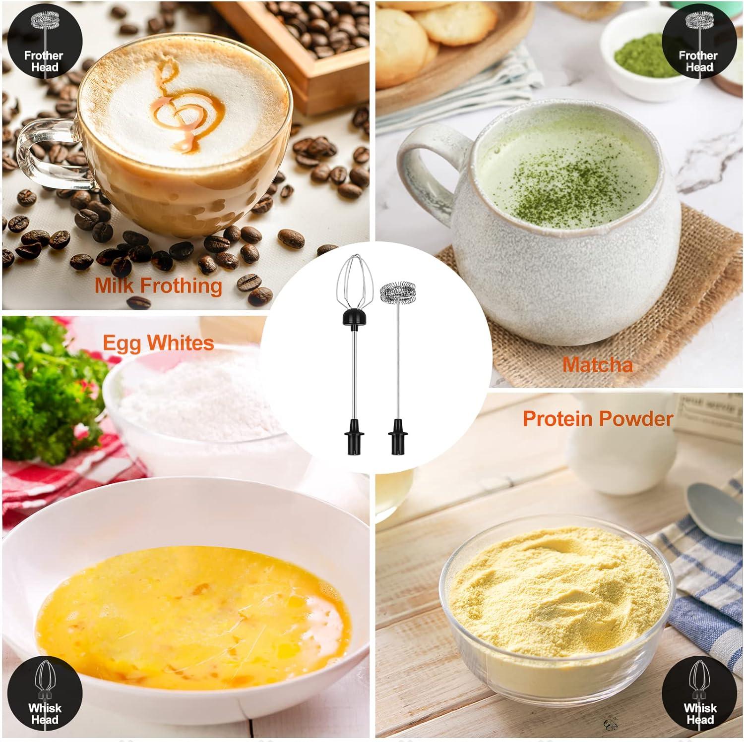 Rechargeable Black Handheld Milk Frother with Stainless Steel Whisk