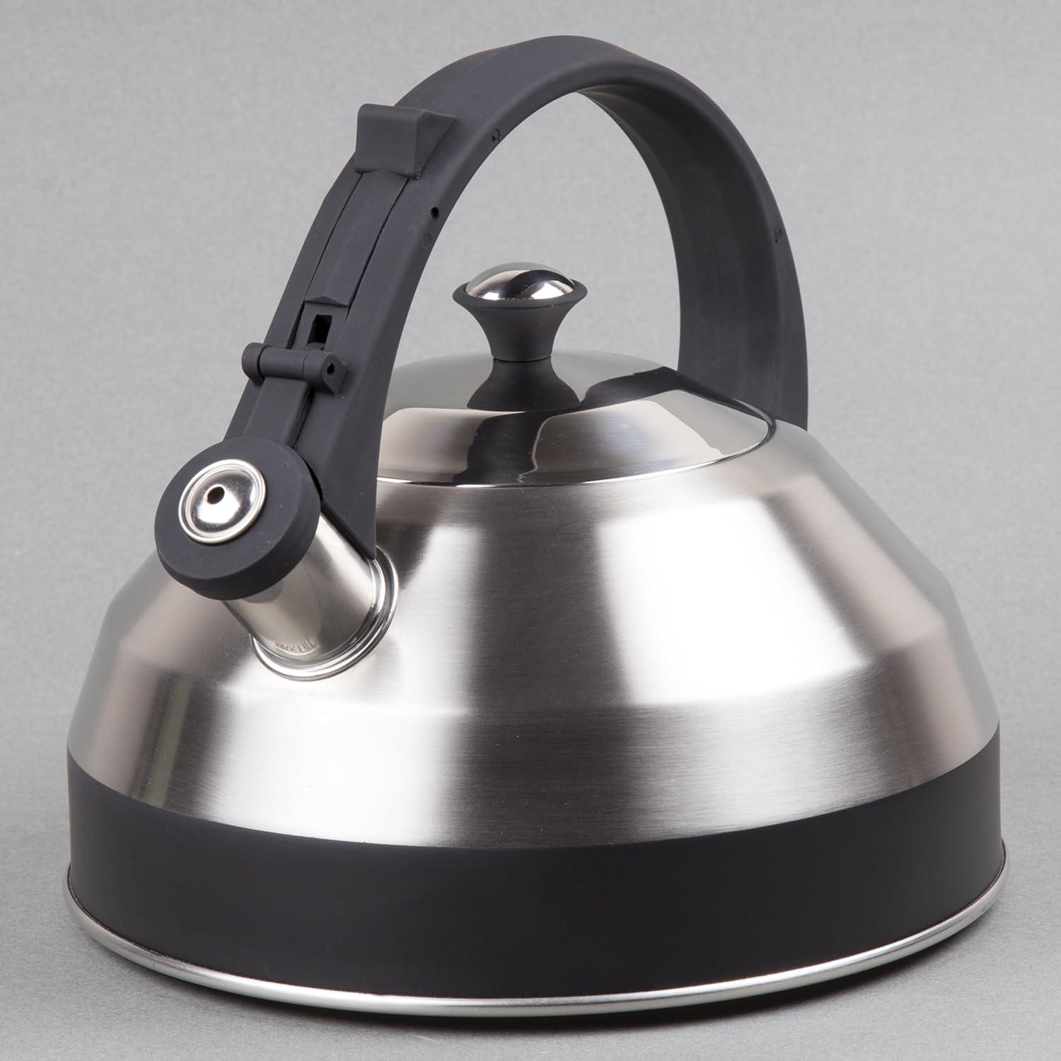 Stainless Steel Whistling Teakettle with Black Handle, 2.8 Quart