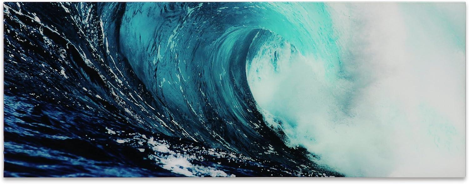 Empire Art Direct Blue Wave 2 Frameless Free Floating Tempered Glass Panel Graphic Wall Art, 24" x 63" x 0.2", Ready to Hang