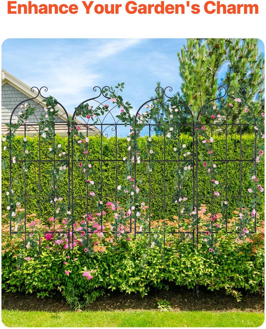 Garden Trellis for Climbing Plants, 60 x 15 in., 2 Packs Rustproof Metal Garden Flower Trellis, Climbing Rose Trellis