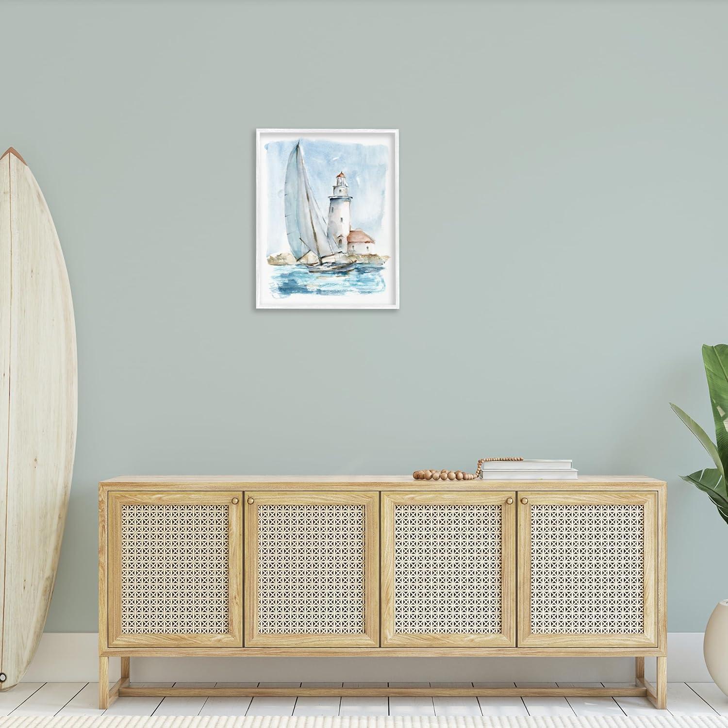 Stupell Industries Nautical Sailboat & Lighthouse Framed Giclee, 24 x 30