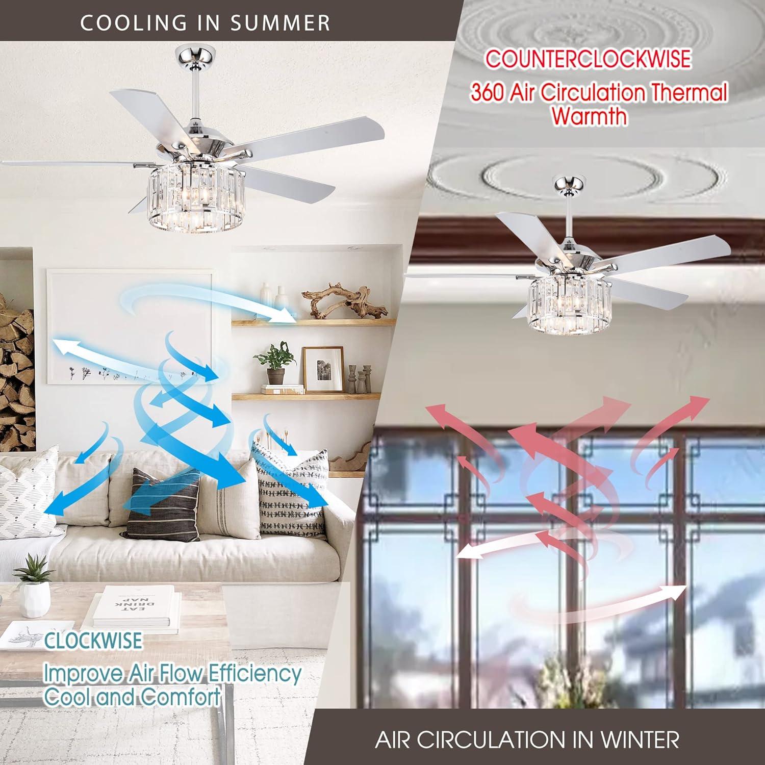 Parrot Uncle 52" Modern Black Crystal Ceiling Fan with Light and Remote