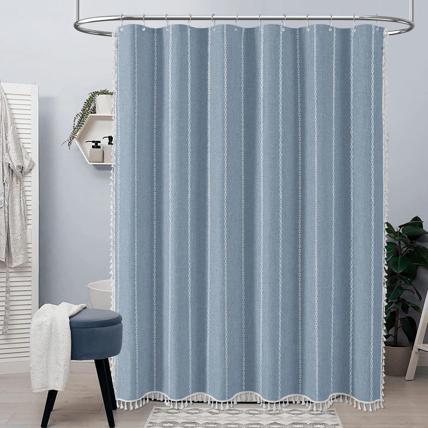 Venisha Linen Blend Striped Shower Curtain with Hooks Included