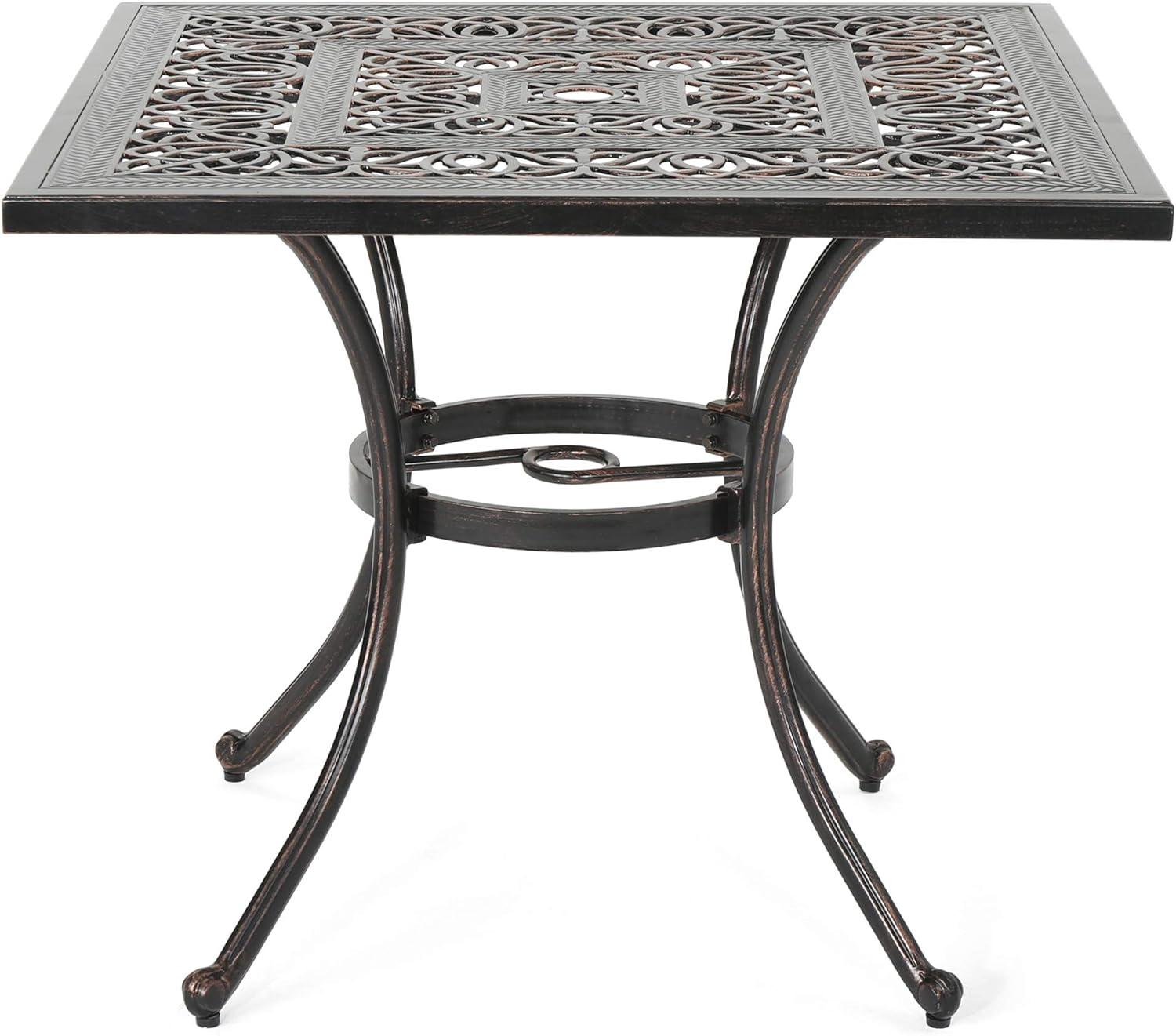 Tucker Outdoor Square Cast Aluminum Dining Table, Shiny Copper