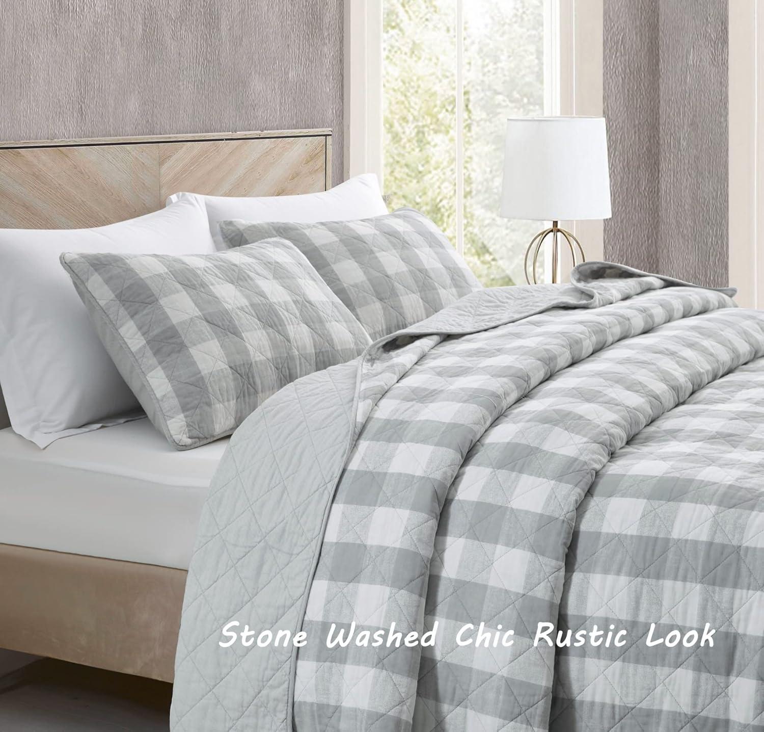 Chezmoi Collection Cotton Plaid Quilt Set