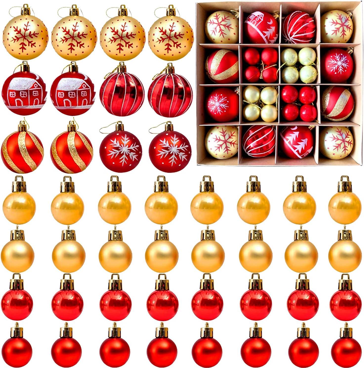 Zhourta 44Pcs Gold and Red Christmas Hanging Balls Christmas Proof Ball Ornaments for Party Holiday Christmas Tree Supplies Home Yard Decorh