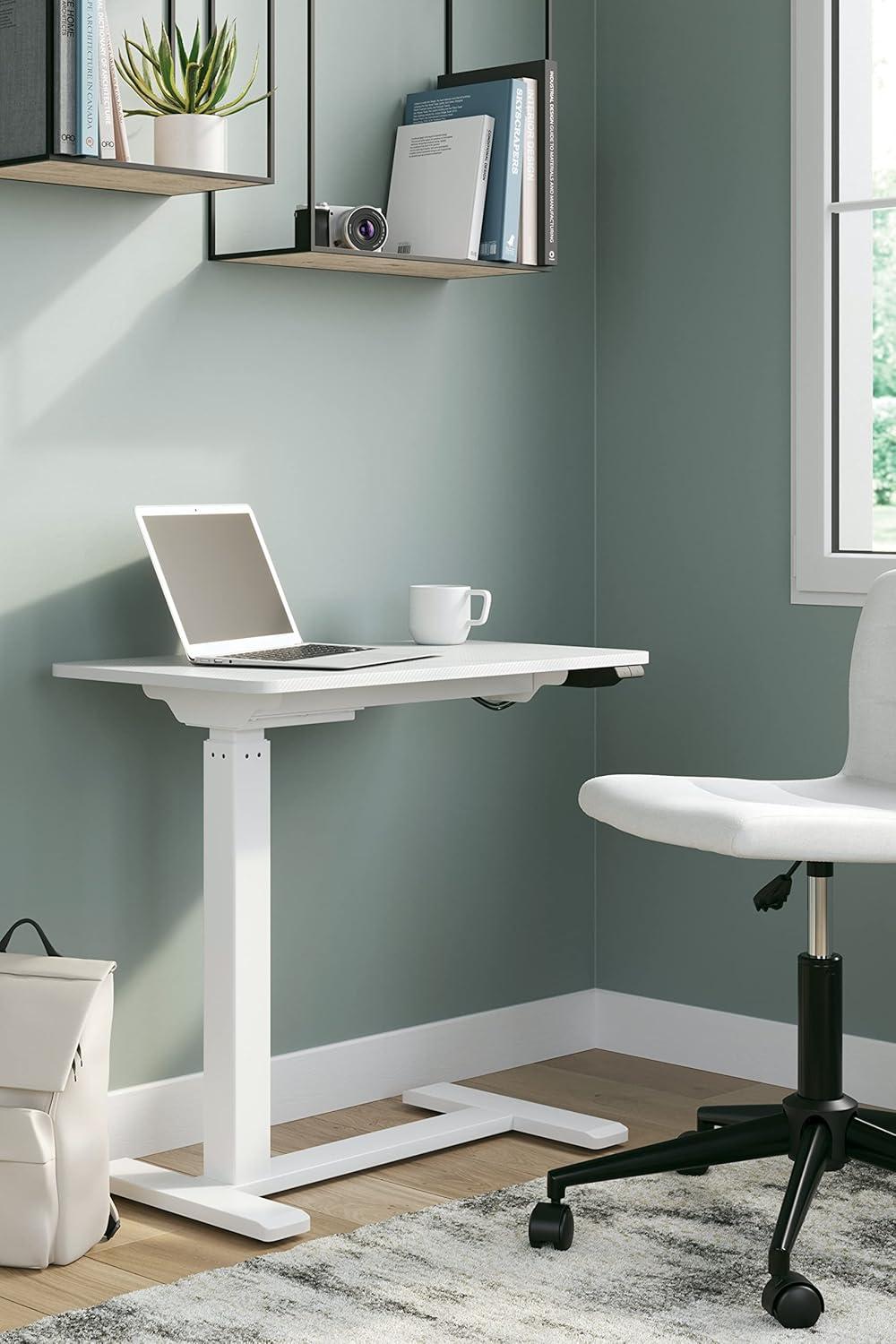 Adjustable Height White Wood Side Desk with Power Outlet