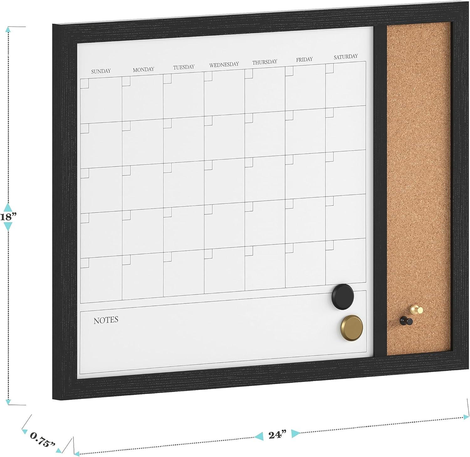 Black Woodgrain 24" x 18" Magnetic Dry Erase Calendar with Cork Board