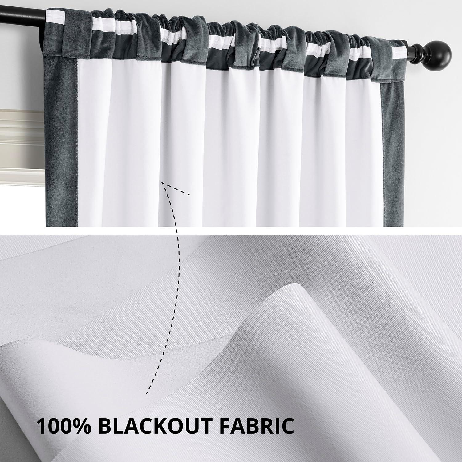 Half Price Drapes Signature Blue Grey Velvet Blackout Curtains For Bedroom(1 Panel), 50WX 96L